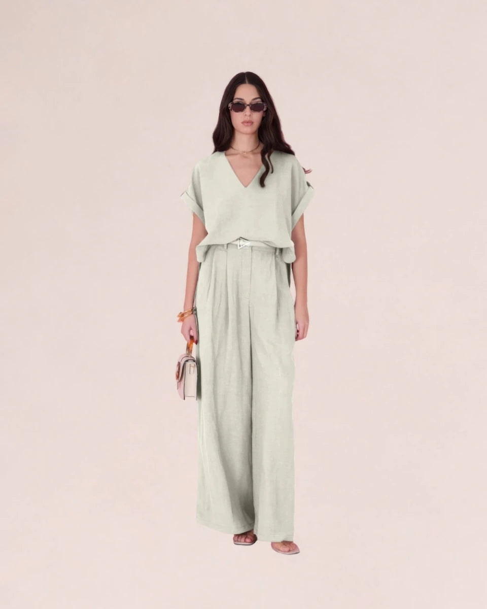 High - waisted wide - leg trousers – Light Sage - ELLY