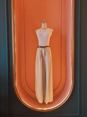 High - waisted wide - leg trousers – Light Sage - ELLY