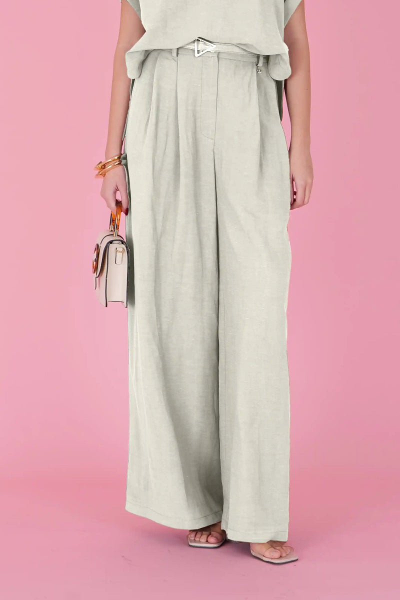 High - waisted wide - leg trousers – Light Sage - ELLY