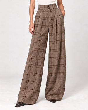 Hope brown check wide-leg trousers shown from the waist to the hem.