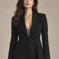 Iole Black Sculpted Blazer – Nero in Nero, closer product view showing the upper garment silhouette