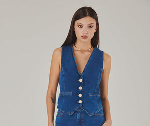 Italian-Made Denim Gilet - Effortlessly Chic - ELLY
