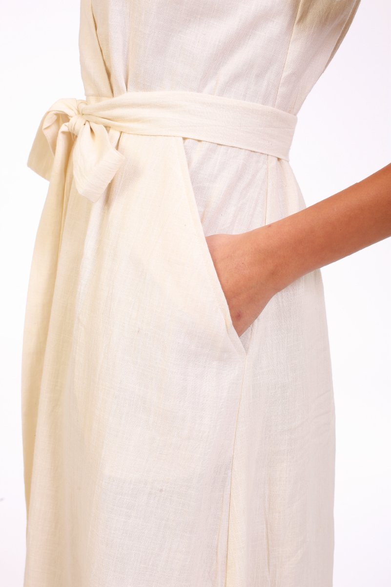 Ivory Breeze Linen Maxi Dress - ELLY