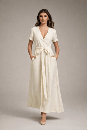 Ivory Breeze Linen Maxi Dress - ELLY