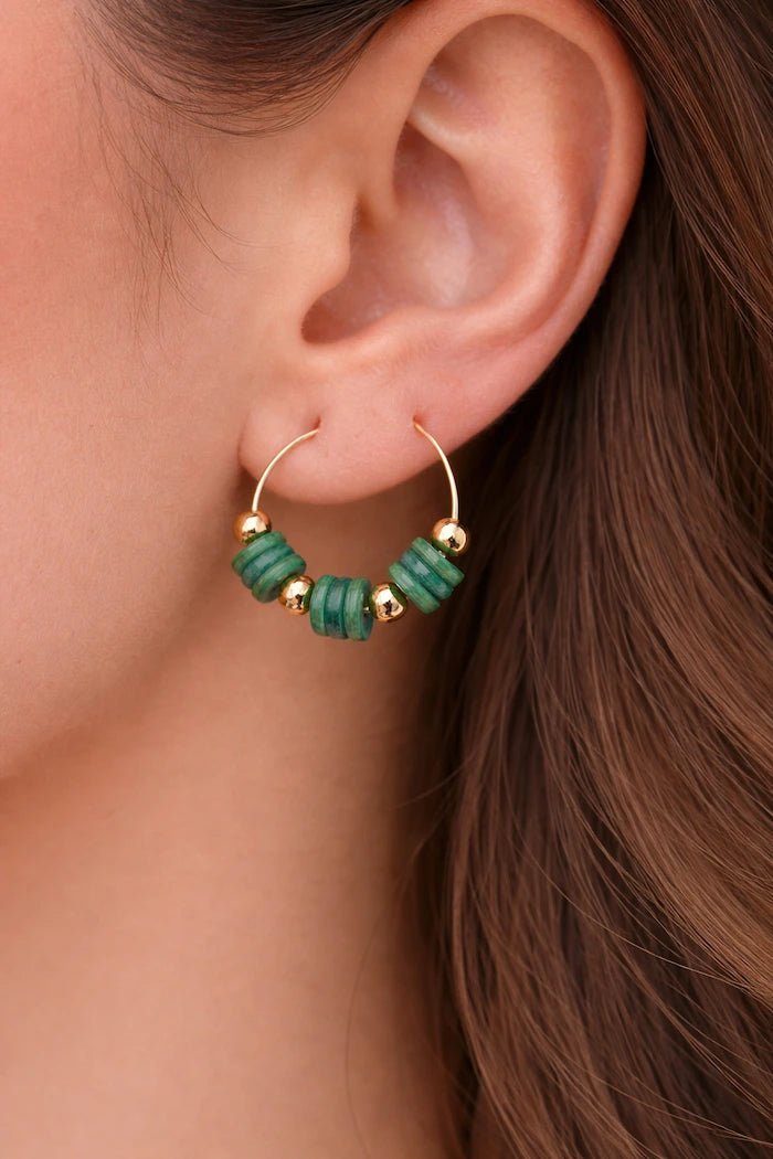 Jade Green Nacre & Gold Hoop Earrings - ELLY