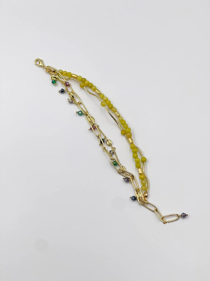 Jade stone bracelet with zircon ornament and 18 karat gold plated chain - ELLY