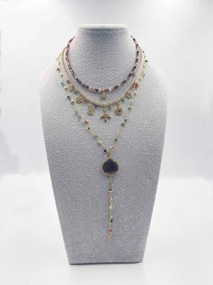 Jade stone pendant with zircon ornament and 18 karat gold plated chain - ELLY