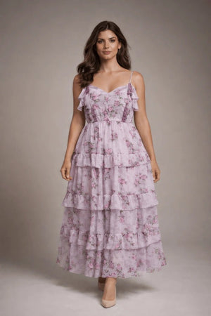 Lavender Blossom Flowy Floral Maxi Dress - ELLY