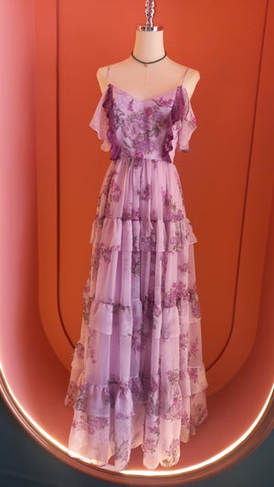 Lavender Blossom Flowy Floral Maxi Dress - ELLY