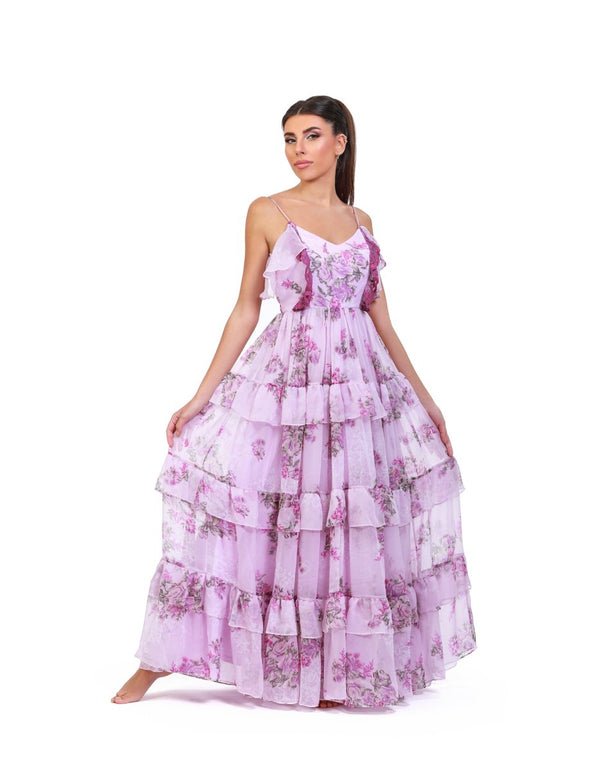 Lavender Blossom Flowy Floral Maxi Dress - ELLY