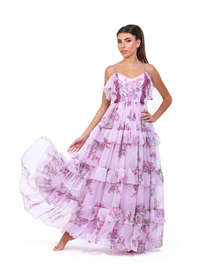 Lavender Blossom Flowy Floral Maxi Dress - ELLY