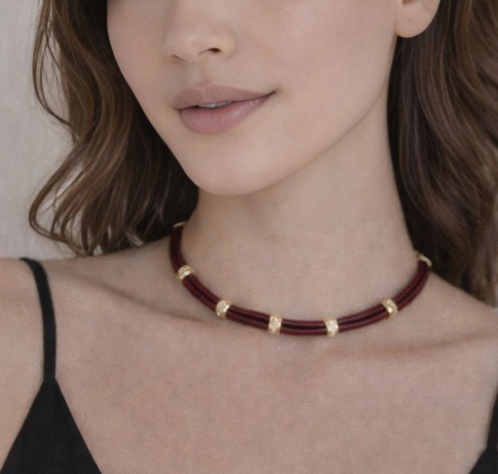 Leather Multi - Strand Gold Accent Choker - ELLY