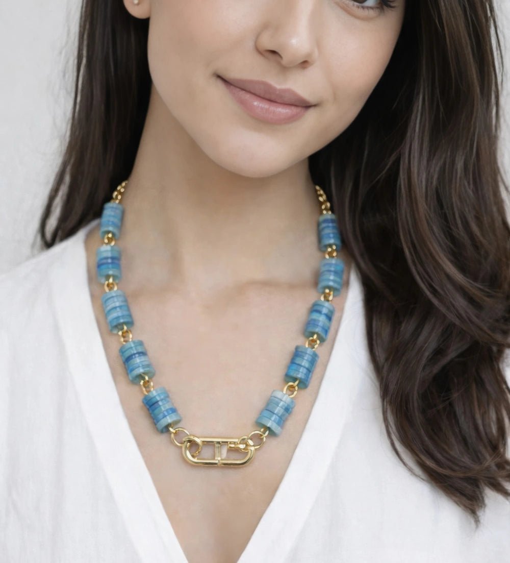 Light Blue Nacre Stone Necklace – Gold Plated - ELLY