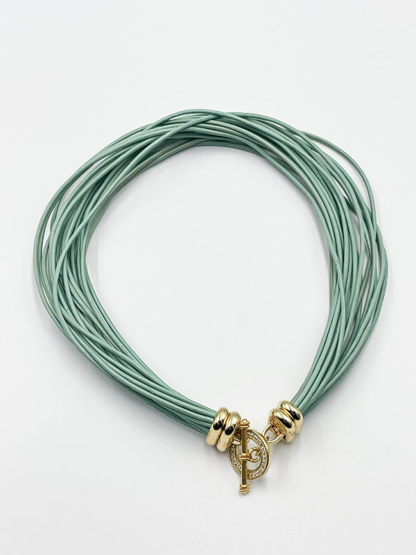 Light Green Leather Choker - ELLY