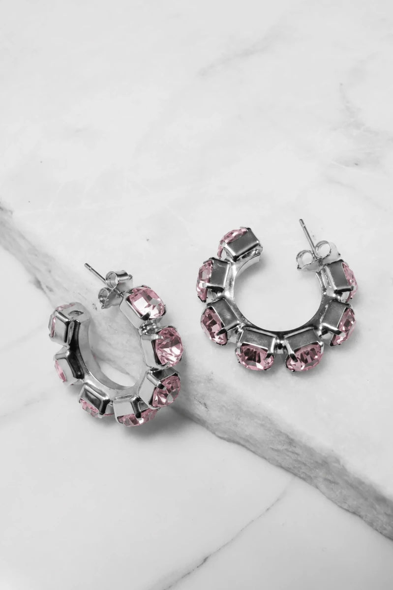 Light Rosa Crystal Hoop Earrings – Argento - ELLY