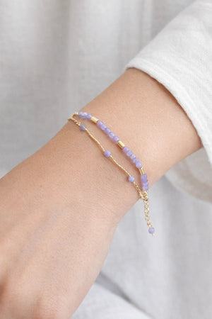Lilac Double Bracelet Set with 18 Karat Gold - Plated Charms - ELLY
