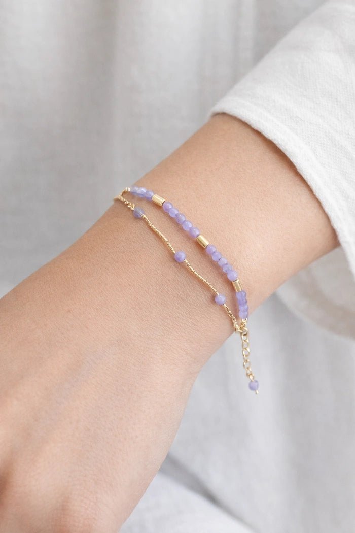 Lilac Double Bracelet Set with 18 Karat Gold - Plated Charms - ELLY