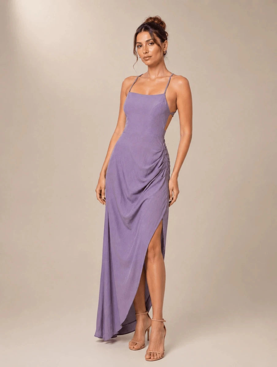 Lilac Drape Side - Slit Maxi Dress - ELLY
