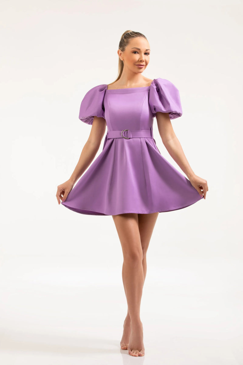 purple puff sleeve mini dress Purple Oasis Puff Sleeve Mini Dress