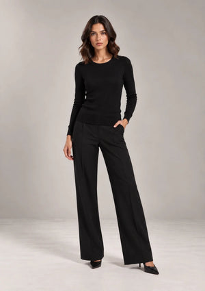 Livia scoop-neck knit top in Nero, full view, Made in Italy