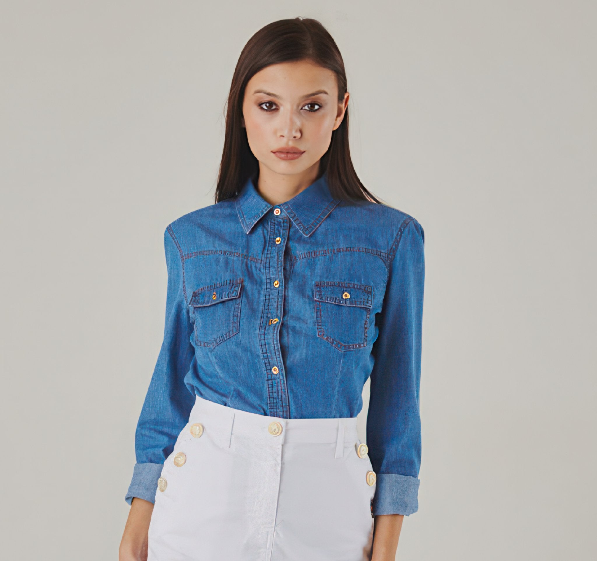 LuxeComfort Italian Denim Shirt - ELLY