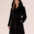 Luxora Plush Fur Italian Hooded Coat – Black - ELLY