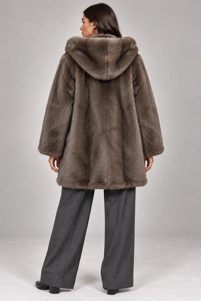 Luxora Plush Fur Italian Hooded Coat – Moro Visone - ELLY