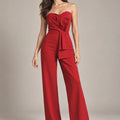 Mabel Red Strapless Jumpsuit – Rosso in Rosso, full-length model view showing the strapless bodice and wide-leg silhouette