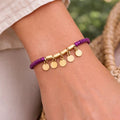 Magenta Beaded Bracelet with 18 Karat Gold - Plated Coin Charms - ELLY