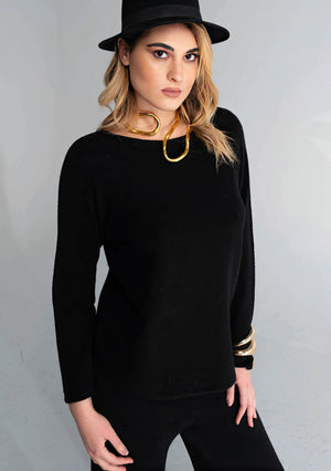 Maglia Oversize con Scollo Nero - ELLY