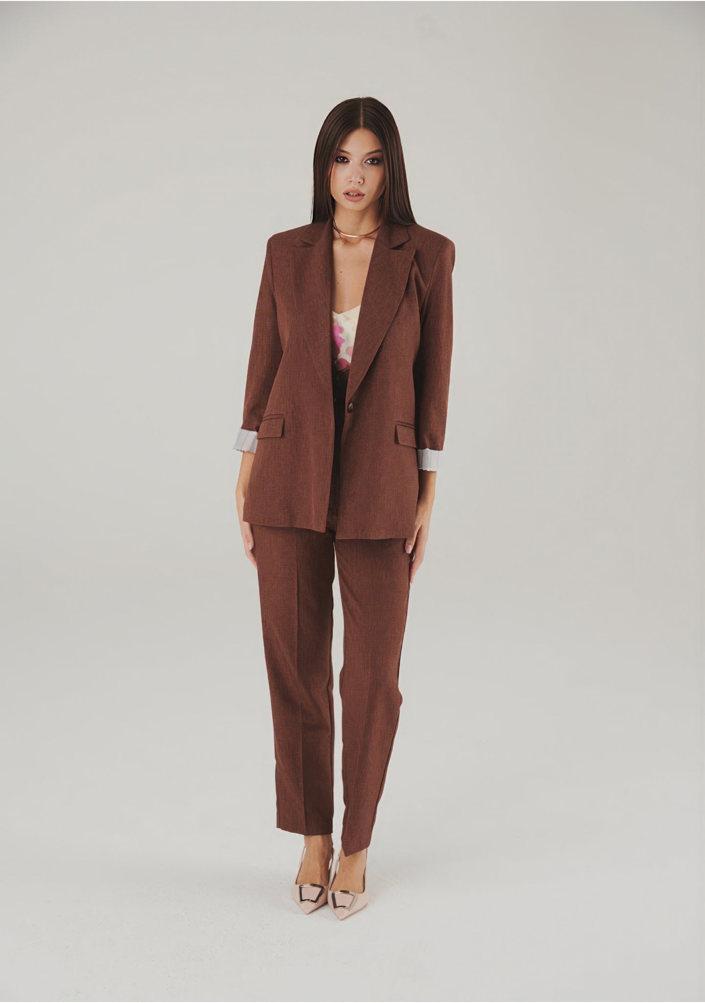 Marrone Elegance Italian Oversized Blazer - ELLY