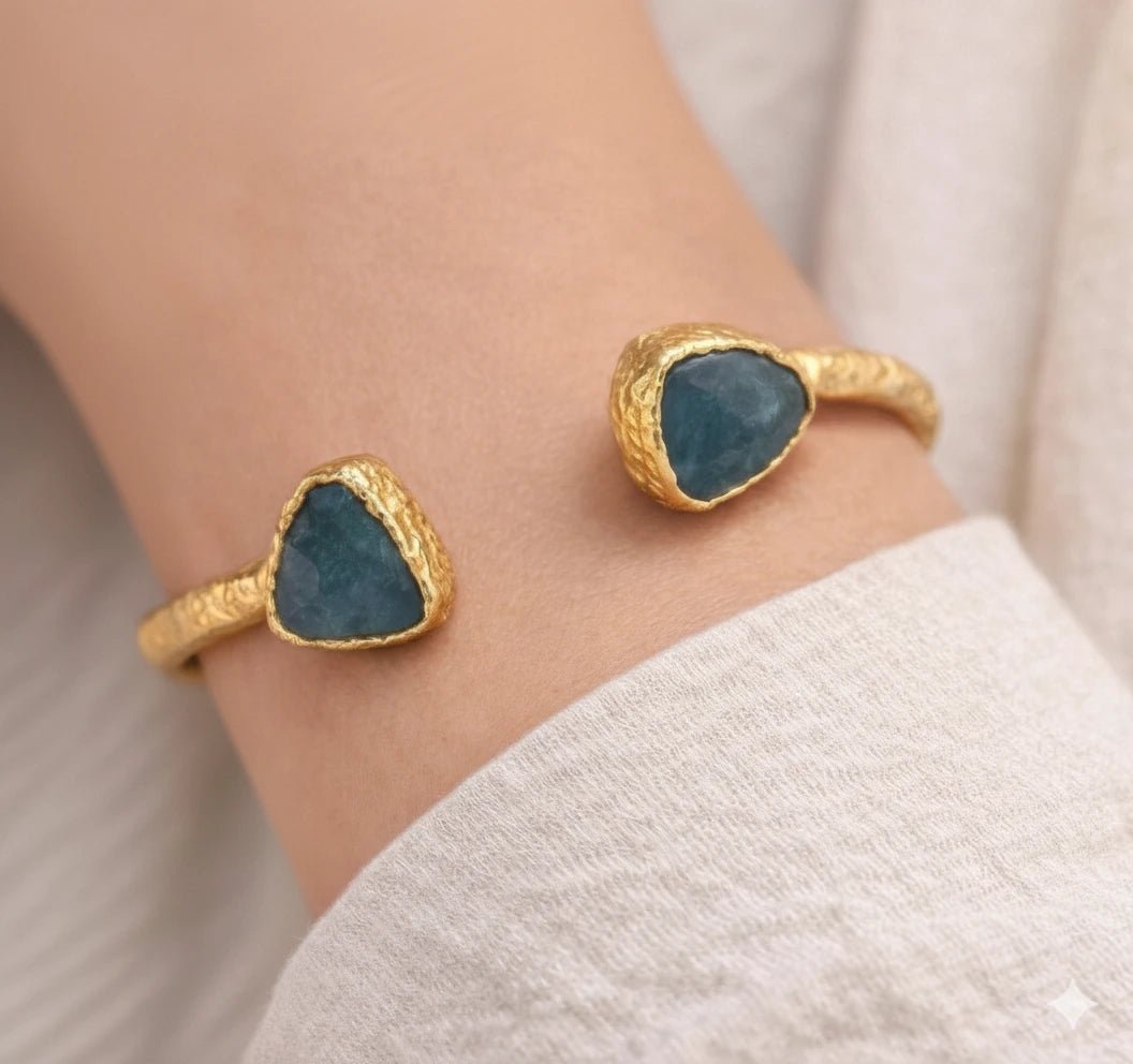 Midnight Agate Open Cuff Bracelet – Gold - ELLY