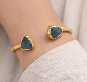 Midnight Agate Open Cuff Bracelet – Gold - ELLY