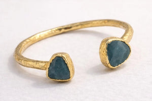 Midnight Agate Open Cuff Bracelet – Gold - ELLY