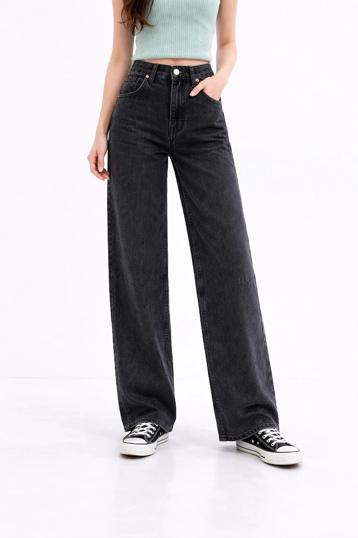 Midnight Black High - Waisted Wide - Leg Jeans - ELLY