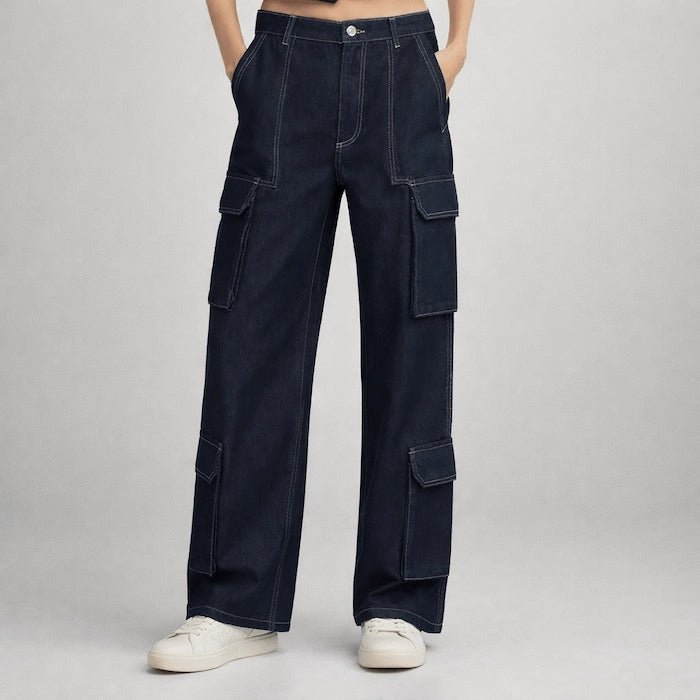 Midnight Cargo Wide - Leg Denim Pants - ELLY