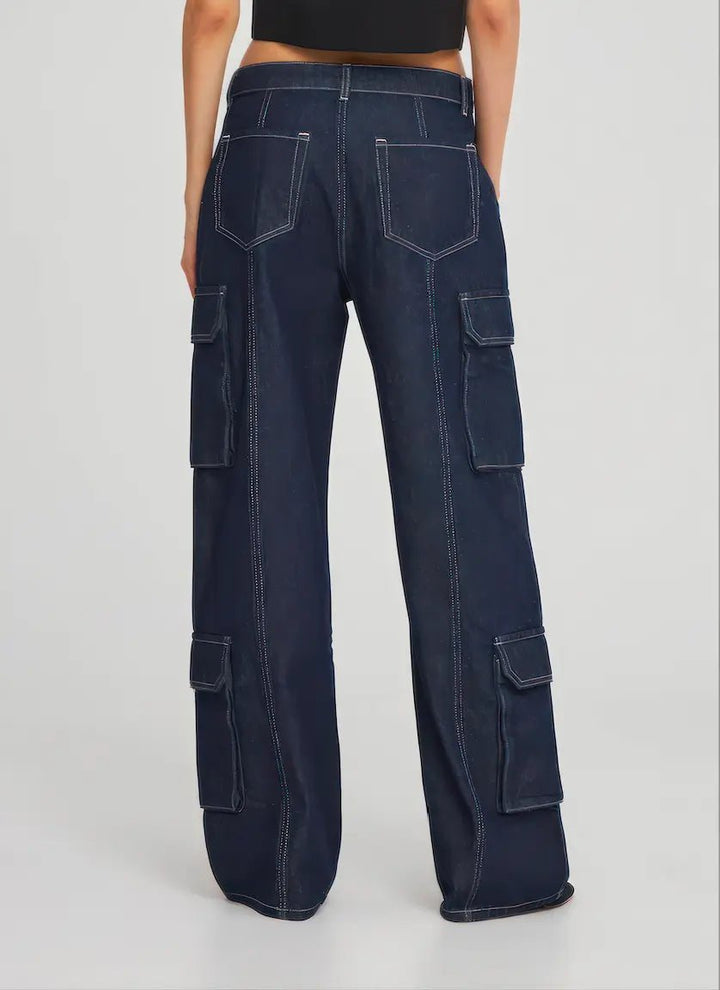 Midnight Cargo Wide - Leg Denim Pants - ELLY