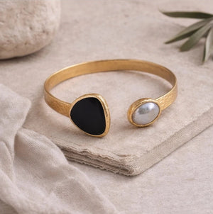 Midnight Dual Stone Cuff Bracelet – Gold - ELLY