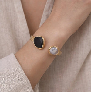 Midnight Dual Stone Cuff Bracelet – Gold - ELLY