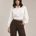 Mirella cropped shirt in Bianco Seta, product detail, Made in Italy
