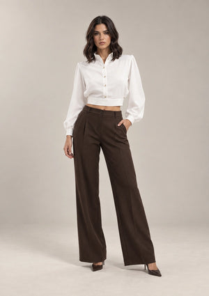 Mirella cropped shirt in Bianco Seta, full view, Made in Italy