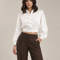 Mirella cropped shirt in Bianco Seta, product detail, Made in Italy