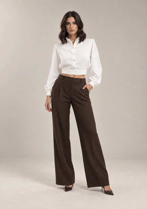 Mirella cropped shirt in Bianco Seta, full view, Made in Italy