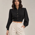 Mirella cropped shirt in Nero, product detail, Made in Italy