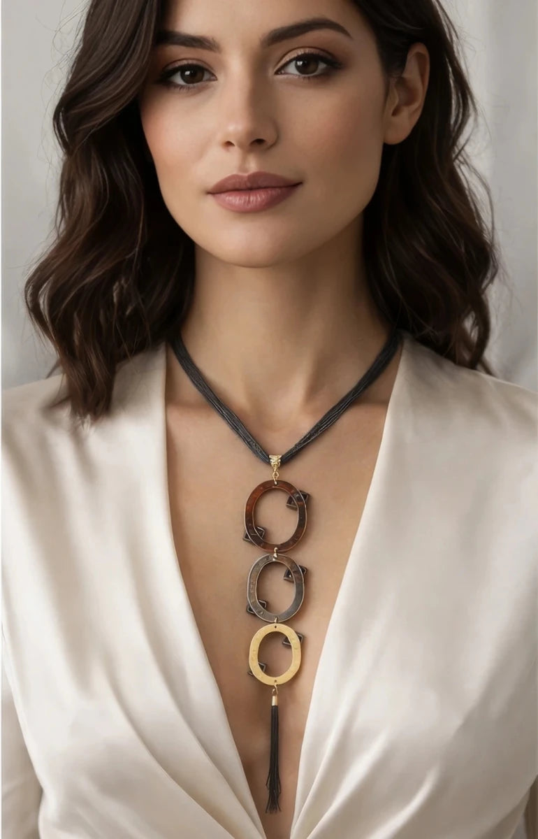 Mixed - Metal Geometric Pendant Necklace - ELLY