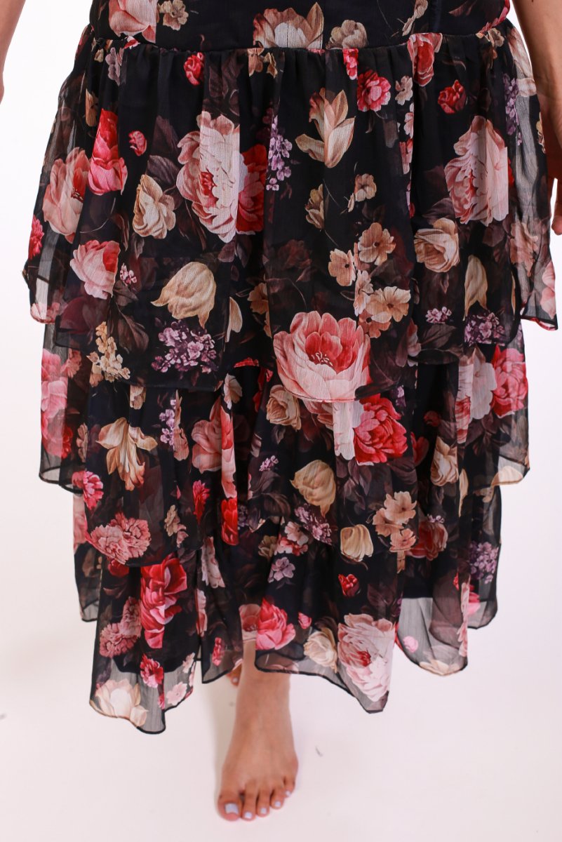 Modern Romance Floral Chiffon Midi Dress - ELLY