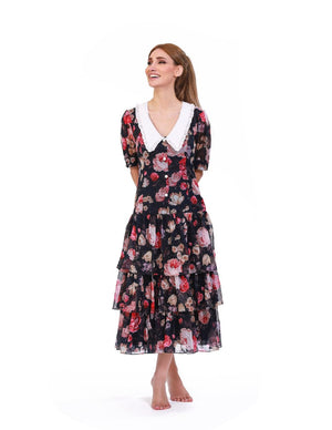 Modern Romance Floral Chiffon Midi Dress - ELLY