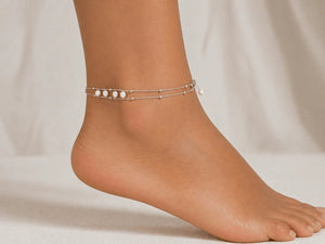 Mother of Pearl Chain Anklet – Silver Tone - ELLY