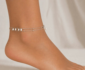 Mother of Pearl Chain Anklet – Silver Tone - ELLY