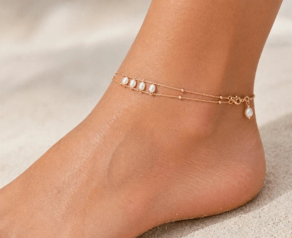 Mother of Pearl Double Chain Anklet – Gold Plated - ELLY
